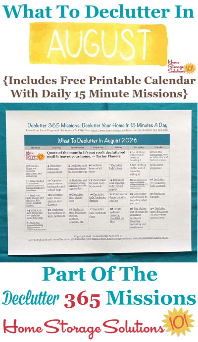 What to declutter in August 2026, including a free printable August decluttering calendar you can follow each day {on Home Storage Solutions 101} What to declutter in August 2026, including a free printable August decluttering calendar you can follow each day {on Home Storage Solutions 101} #Declutter365 #Decluttering #Declutter