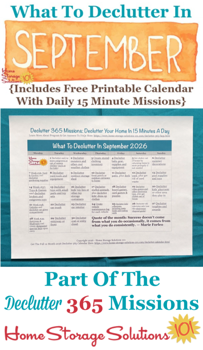 What to declutter in September 2026, including a free printable September decluttering calendar you can follow each day {on Home Storage Solutions 101} What to declutter in September 2026, including a free printable September decluttering calendar you can follow each day {on Home Storage Solutions 101} #Declutter365 #Decluttering #Declutter