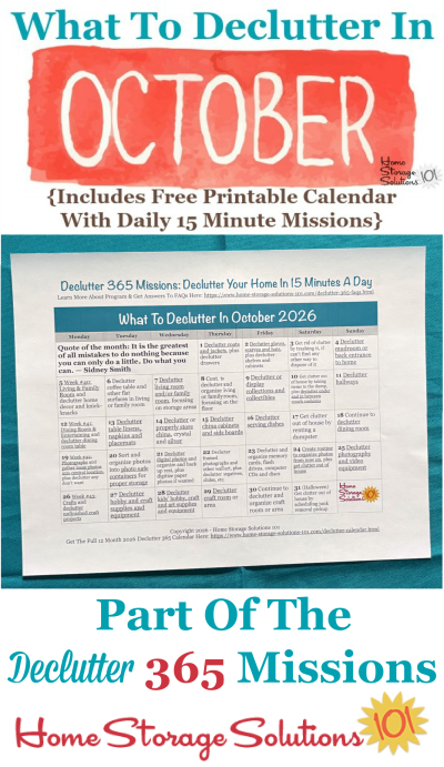 What to declutter in October 2026, including a free printable October decluttering calendar you can follow each day {on Home Storage Solutions 101} #Declutter365 #Decluttering #Declutter