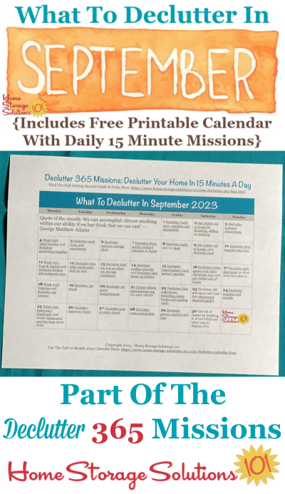 What to declutter in September 2023, including a free printable September decluttering calendar you can follow each day {on Home Storage Solutions 101} #Declutter365 #Decluttering #Declutter