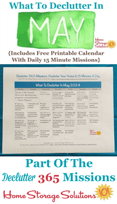 What to declutter in May 2024, including a free printable May decluttering calendar you can follow each day {on Home Storage Solutions 101} #Declutter365 #Decluttering #Declutter