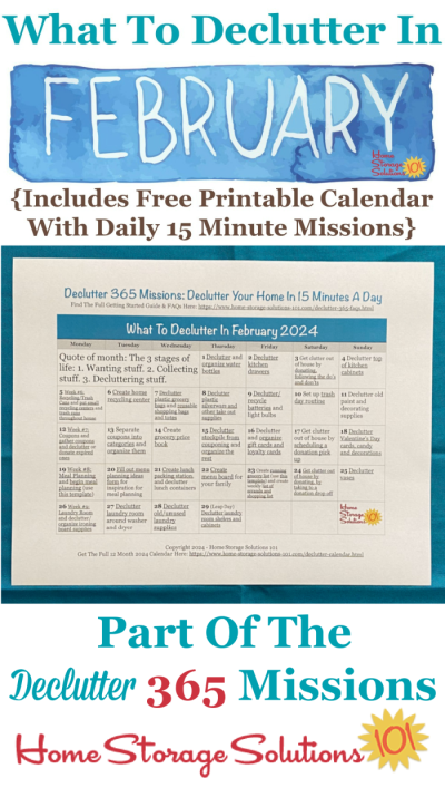 February Declutter 365 Calendar: 15 Minute Daily Missions For Month