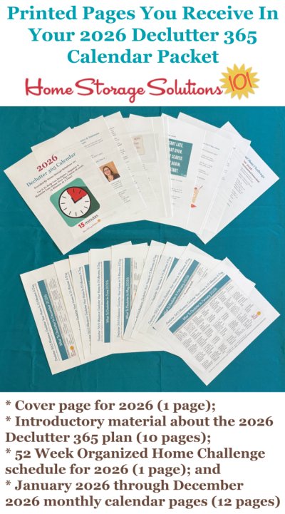 Get your printed copy of the 2026 Declutter 365 calendar packet her, includes 24 single sided pages {on Home Storage Solutions 101} Get your printed copy of the 2026 Declutter 365 calendar packet here, includes 24 single sided pages {on Home Storage Solutions 101} #Declutter365