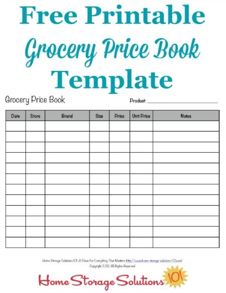 Free #printable grocery price book template, plus instructions for how to use it to help you save money on groceries and other household items using sales cycles, whether you use coupons or not {on Home Storage Solutions 101} #HouseholdNotebook #SaveMoney