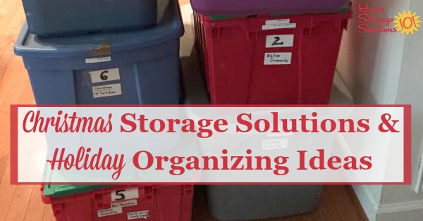 If you love to decorate and go all out for the holidays here are Christmas storage solutions to help you organize all the wrapping paper, ornaments, lights, decorations and even the tree from year to year {on Home Storage Solutions 101} #ChristmasStorage #HolidayStorage #ChristmasOrganizing