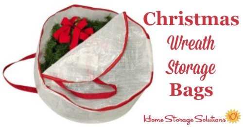 These hanging Christmas wreath storage bags are designed to fit most regular sized wreaths, and to keep your decoration clean and beautiful while it is in storage between holiday seasons {featured on Home Storage Solutions 101} #HolidayStorage #ChristmasStorage #WreathStorage