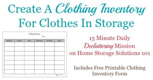 Create a clothing inventory for clothes in storage #Declutter 365 mission on Home Storage Solutions 101