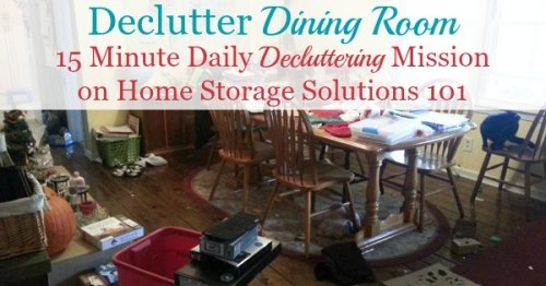 Here are simple, step by step instructions for how to declutter your dining room, so that the task isn't overwhelming, you don't make a big mess, and afterward you can enjoy this space for hospitality and dining {on Home Storage Solutions 101} #Declutter365