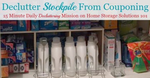 Here are the simple steps necessary to #declutter your stockpile from #couponing, making sure the items are used or donated before they expire, so you get the full value of the work you've done in clipping coupons for them {a #Declutter365 mission on Home Storage Solutions 101}