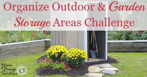 Step by step instructions for organizing your outdoor and garden storage areas including your gardening shed, outdoor sheds, patio, and decks. {part of 52 Week Organized Home Challenge on Home Storage Solutions 101}