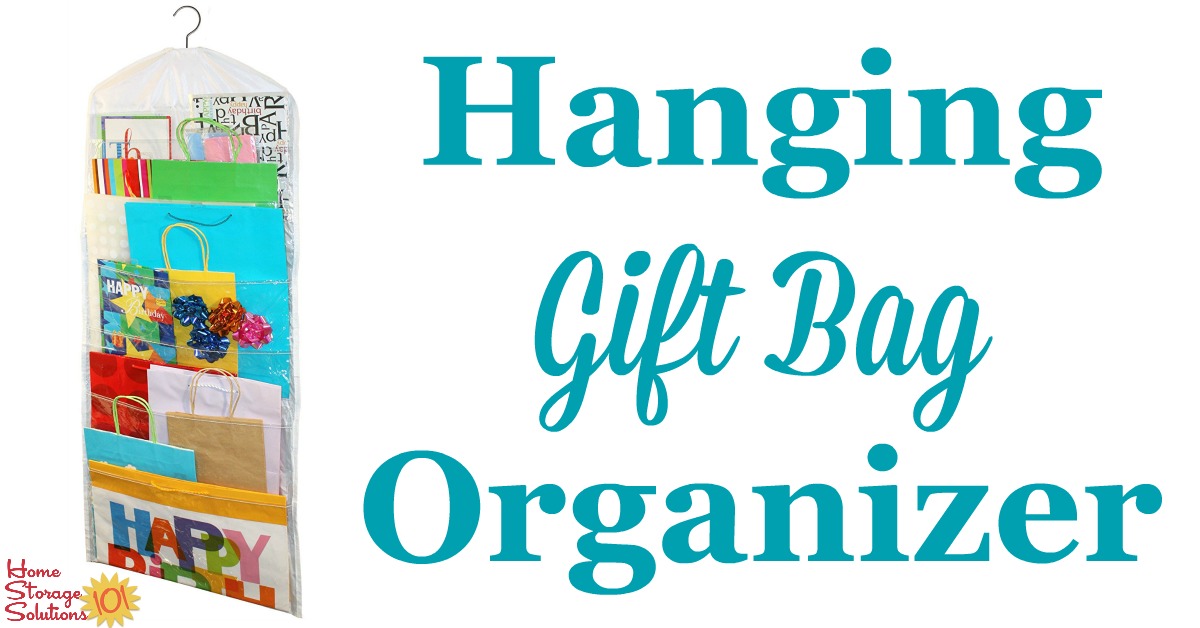This hanging gift bag organizer can hang in your closet to keep your gift bags easily accessible without taking up lots of room {featured on Home Storage Solutions 101} #ChristmasStorage #HolidayStorage #GiftBagOrganizer