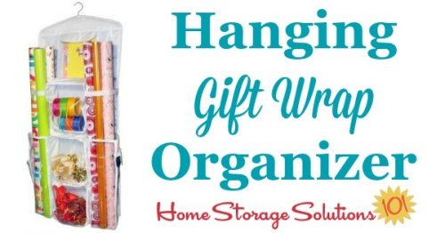 This hanging gift wrap organizer can keep your wrapping paper and accessories together in one handy location which is easily accessible, but still doesn't take up too much room in your closet {featured on Home Storage Solutions 101} #GiftWrapOrganizer #GiftWrapOrganization #GiftWrapStorage