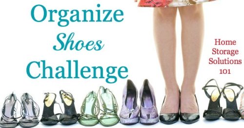 Here are step by step instructions for how to organize shoes and boots for both adults and kids, including in both the bedroom and in the entryway {part of the 52 Week Organized Home Challenge on Home Storage Solutions 101}