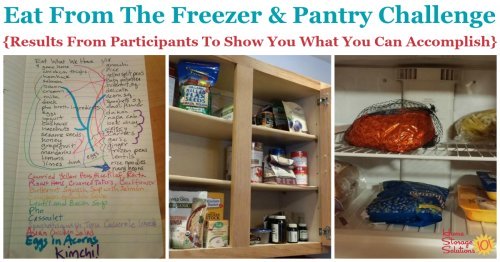 Here are results of the Eat from the Freezer & Pantry Challenge, from participants, to show what you can accomplish when you take on this simple challenge, to help you declutter food storage areas in your home, plus save money and reduce food waste {on Home Storage Solutions 101}
