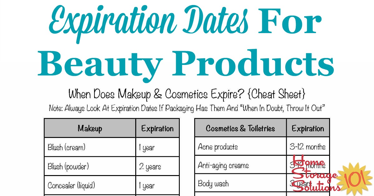 Free printable cheat sheet of the shelf life of makeup and cosmetics, providing the expiration dates for beauty products {courtesy of Home Storage Solutions 101}