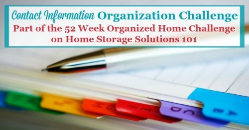 Contact information organization challenge, to organize addresses, phone numbers, directories, and emergency information for easy and quick reference {part of the 52 Week Organized Home Challenge on Home Storage Solutions 101}