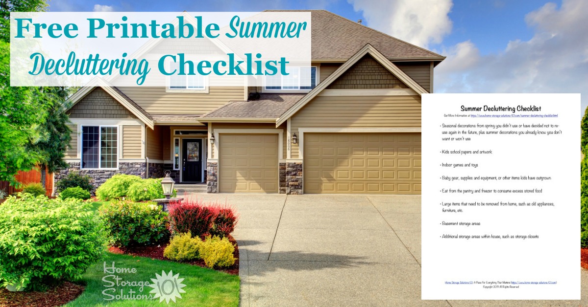 Here is a free printable summer decluttering checklist that you can use to get rid of clutter around your home when summer begins {on Home Storage Solutions 101}