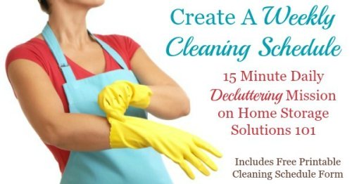 Here is how to make a personalized weekly cleaning schedule for your home that fits your personality, life, and the needs of your home, and also how to combine it with your daily cleaning schedule {a #Declutter365 mission on Home Storage Solutions 101}