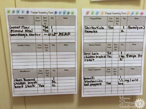 printable freezer inventory form for use in your home