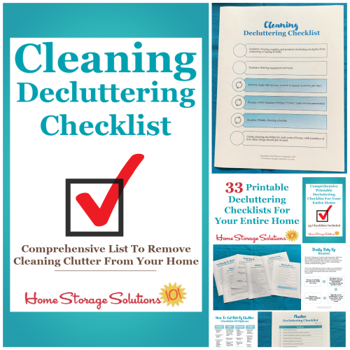 Get this cleaning decluttering checklist and 32 other decluttering checklists for your home {on Home Storage Solutions 101}