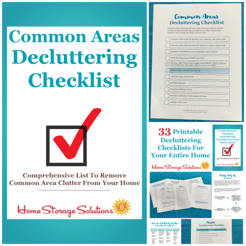 Get this common areas decluttering checklist and 32 other decluttering checklists for your home {on Home Storage Solutions 101}