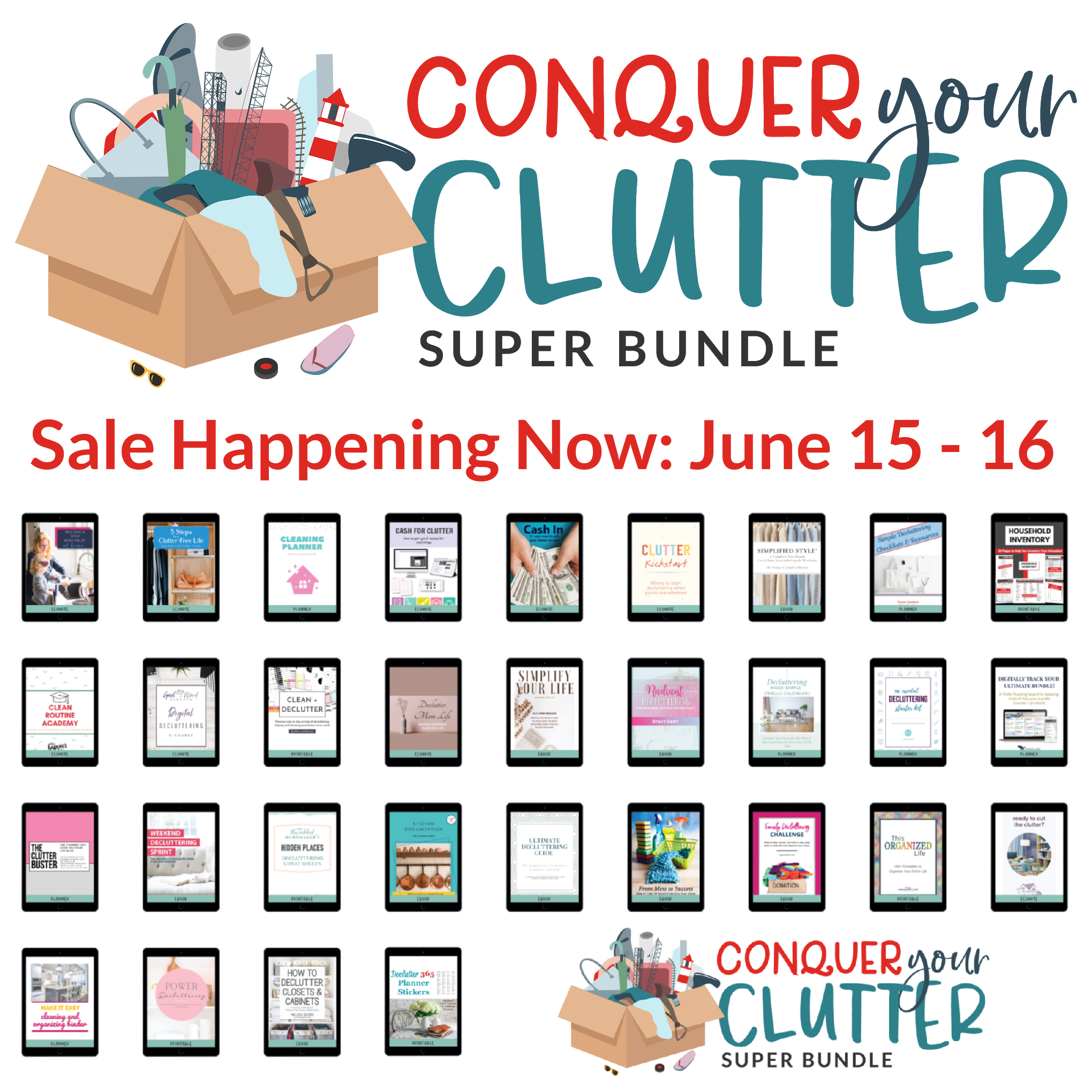 Learn more about the Conquer Your Clutter Super Bundle, which has 31 resources for one low price to help you declutter and organize your home and life.