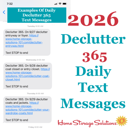 Get the 2026 Declutter 365 daily text messages {from Home Storage Solutions 101} Get the 2026 Declutter 365 daily text messages {from Home Storage Solutions 101} #Declutter365 #Decluttering #Declutter