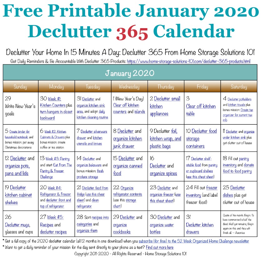 2017 Decluttering Chart