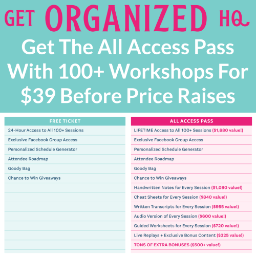 Comparison between the free ticket, and the All Access Pass for Get Organized HQ Comparison between the free ticket, and the All Access Pass for Get Organized HQ