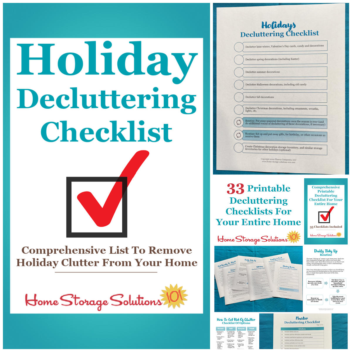 Get this holiday decluttering checklist and 32 other decluttering checklists for your home {on Home Storage Solutions 101}