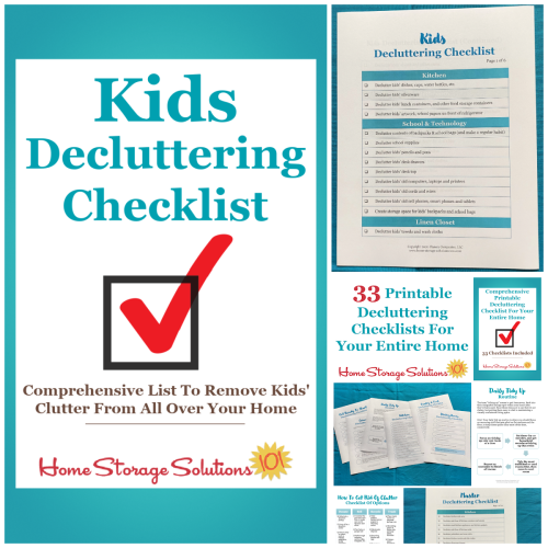 Get this kids decluttering checklist and 32 other decluttering checklists for your home {on Home Storage Solutions 101}