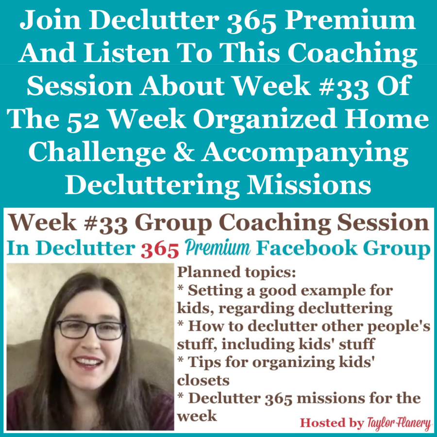 Join Declutter 365 premium and listen to this coaching session about Week #33 of the 52 Week Organized Home Challenge and accompanying decluttering missions, with a discussion of decluttering and organizing your kids' closets and clothes {on Home Storage Solutions 101}