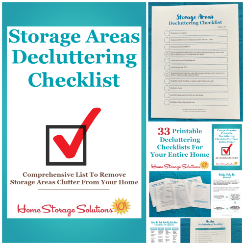 Get this storage areas decluttering checklist and 32 other decluttering checklists for your home {on Home Storage Solutions 101}