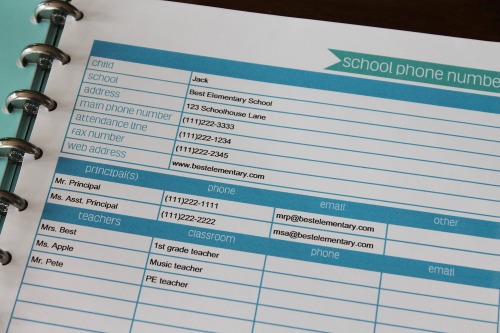 school phone number printable