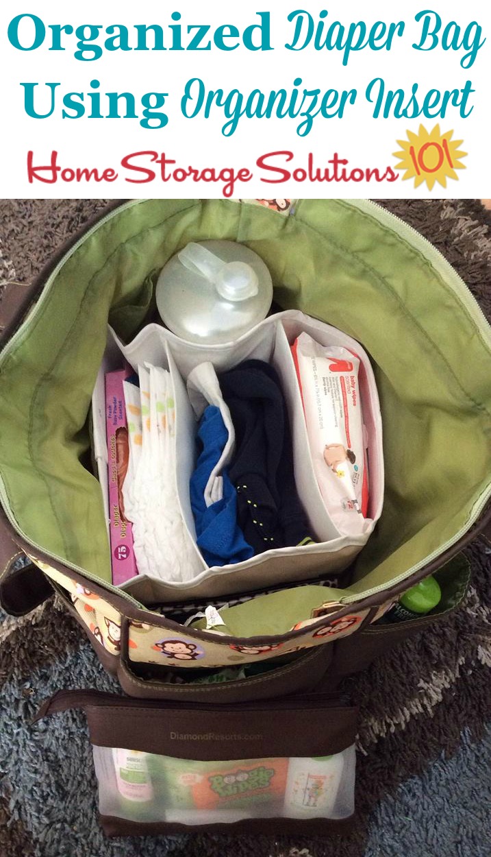 Organized diaper bag using an organizer insert {featured on Home Storage Solutions 101} #OrganizerInsert #DiaperBagOrganizer #DiaperBagOrganization