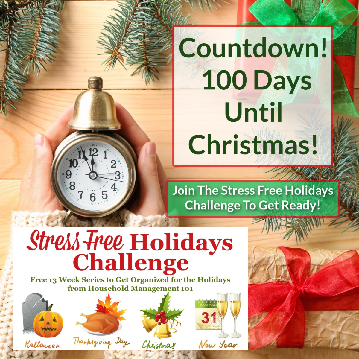 Countdown, 100 days until Christmas, so join the Stress Free Holidays Challenge to get ready {on Home Storage Solutions 101}