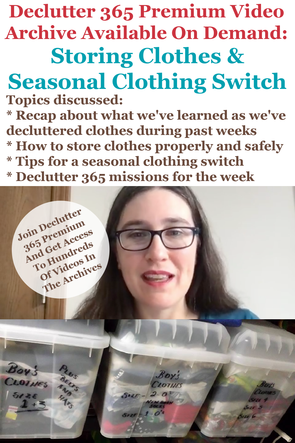 Declutter 365 Premium video archive available on demand all about clothes storage and seasonal clothing switch, on Home Storage Solutions 101