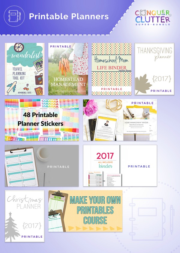 Here are the printable planners available in the Conquer Your Clutter super bundle.