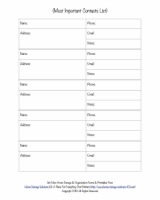 free printable important contact list template