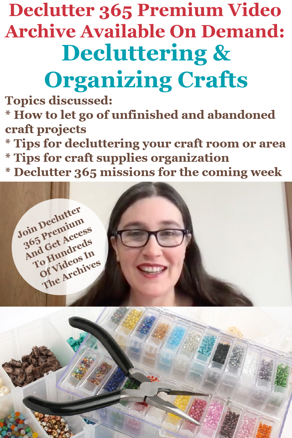 Declutter 365 Premium video archive available on demand all about decluttering and organizing your crafts, on Home Storage Solutions 101