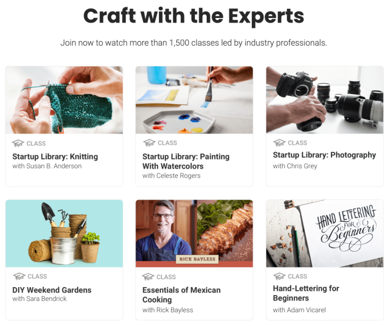 Sample of the video classes available as part of your Craftsy Premium membership