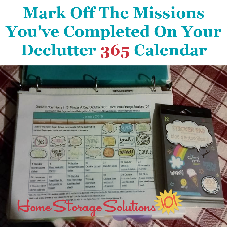 Mark off the missions you've completed on your Declutter 365 calendar {on Home Storage Solutions 101} #Declutter365