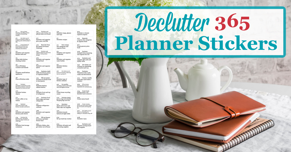 Use the Declutter 365 planner stickers to remember, each day, exactly what you're going to declutter for the day right inside your own planner or to do list {on Home Storage Solutions 101} #Declutter365