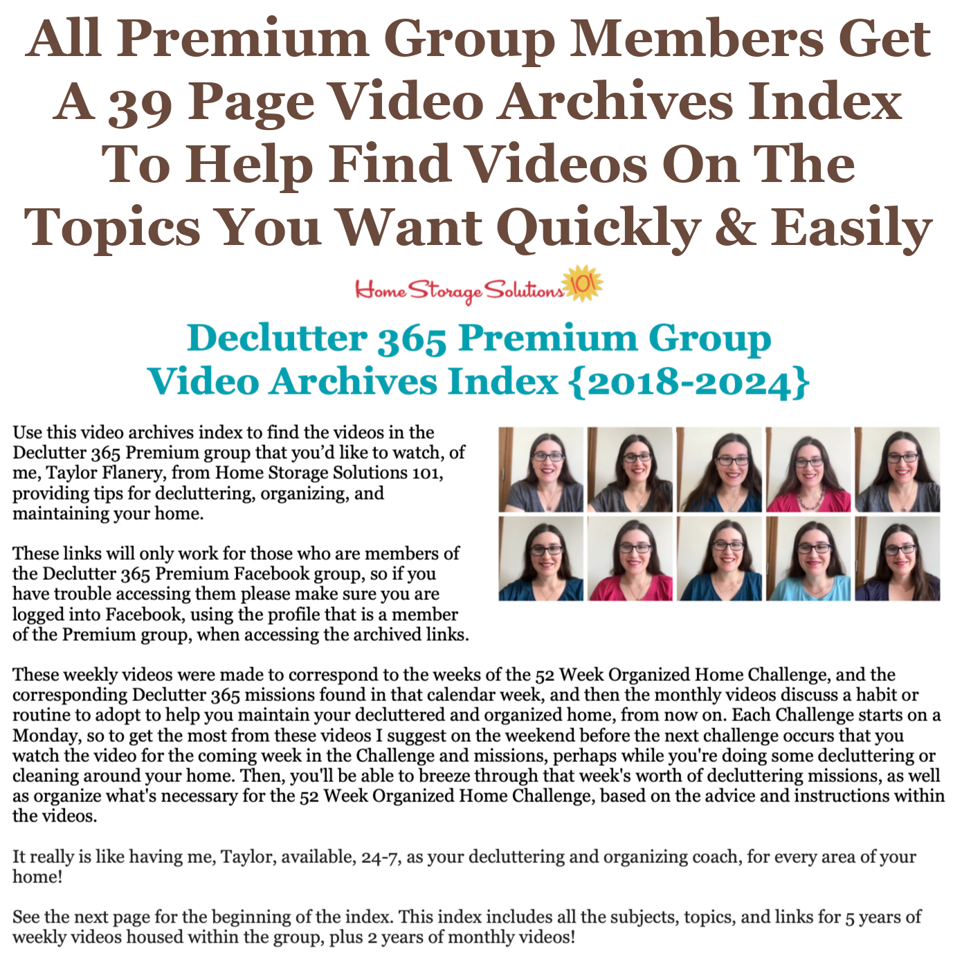 Members of the Declutter 365 Premium group receive a 39 page PDF with clickable links to the video coaching sessions within the group to help you find videos on the topics you want quickly and easily {on Home Storage Solutions 101} {on Home Storage Solutions 101} Members of the Declutter 365 Premium group receive a 39 page PDF with clickable links to the video coaching sessions within the group to help you find videos on the topics you want quickly and easily {on Home Storage Solutions 101} #Declutter365 #Decluttering #DeclutterHelp