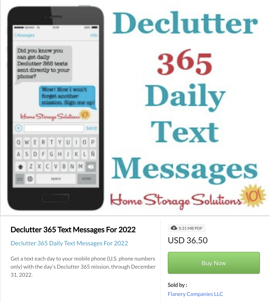 Click here to buy Declutter 365 daily text messages