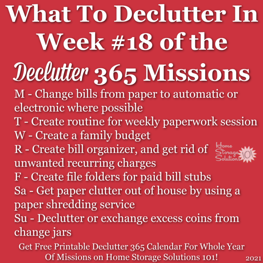 What to declutter in week #18 of the Declutter 365 missions {get a free printable Declutter 365 calendar for a whole year of missions on Home Storage Solutions 101!}