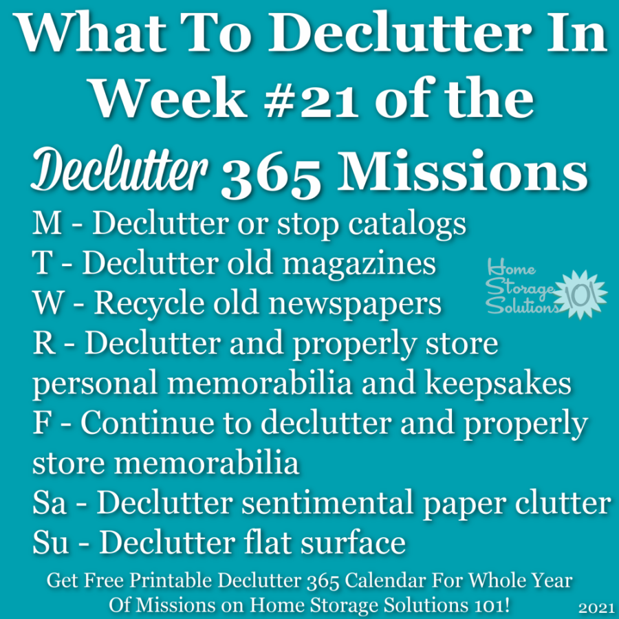 What to declutter in week #21 of the Declutter 365 missions {get a free printable Declutter 365 calendar for a whole year of missions on Home Storage Solutions 101!}