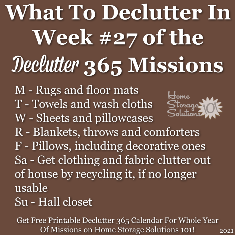 What to declutter in week #27 of the Declutter 365 missions {get a free printable Declutter 365 calendar for a whole year of missions on Home Storage Solutions 101!}
