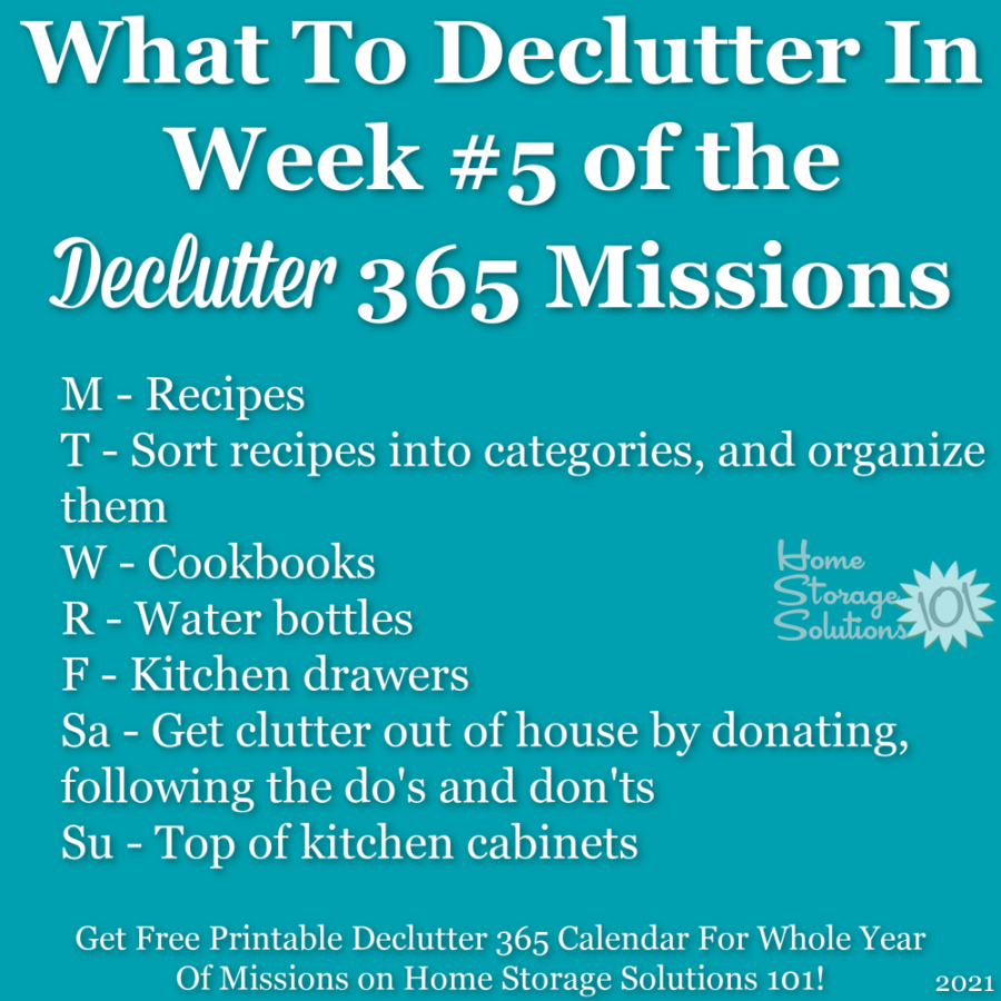 What to declutter in week #5 of the Declutter 365 missions {get a free printable Declutter 365 calendar for a whole year of missions on Home Storage Solutions 101!}