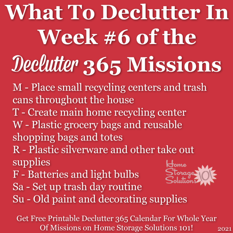 What to declutter in week #6 of the Declutter 365 missions {get a free printable Declutter 365 calendar for a whole year of missions on Home Storage Solutions 101!}